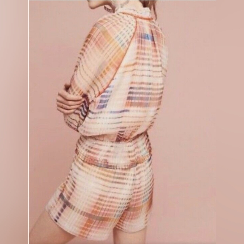 Anthropologie Adelyn Rae Grid Graphic Romper Ruffle Lined Size Small - Picture 2 of 7